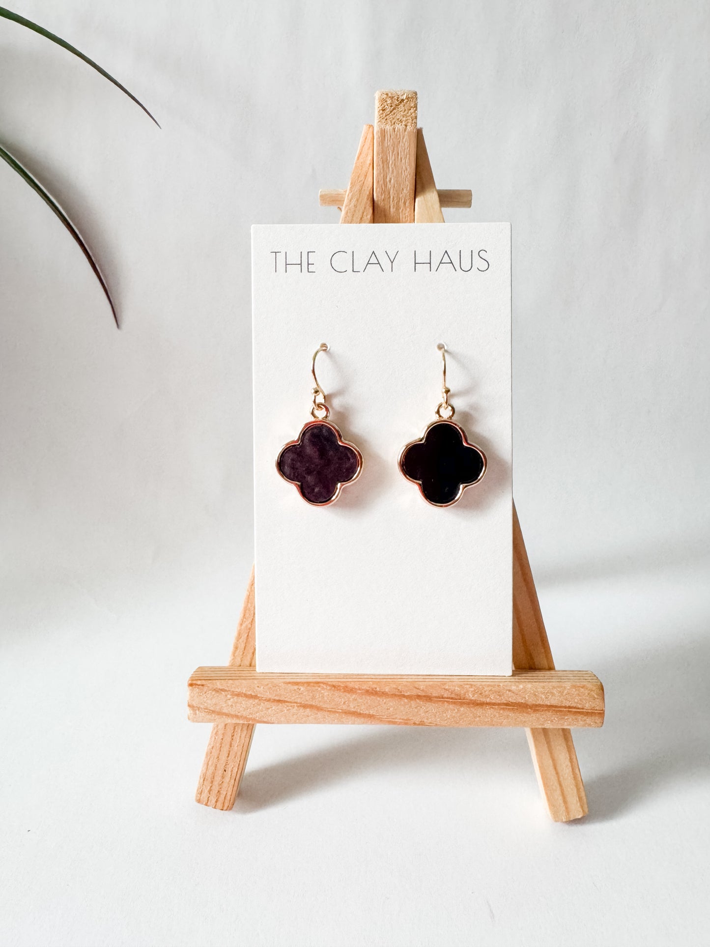 Mother of Pearl Quatrefoil Dangle - Black + Gold