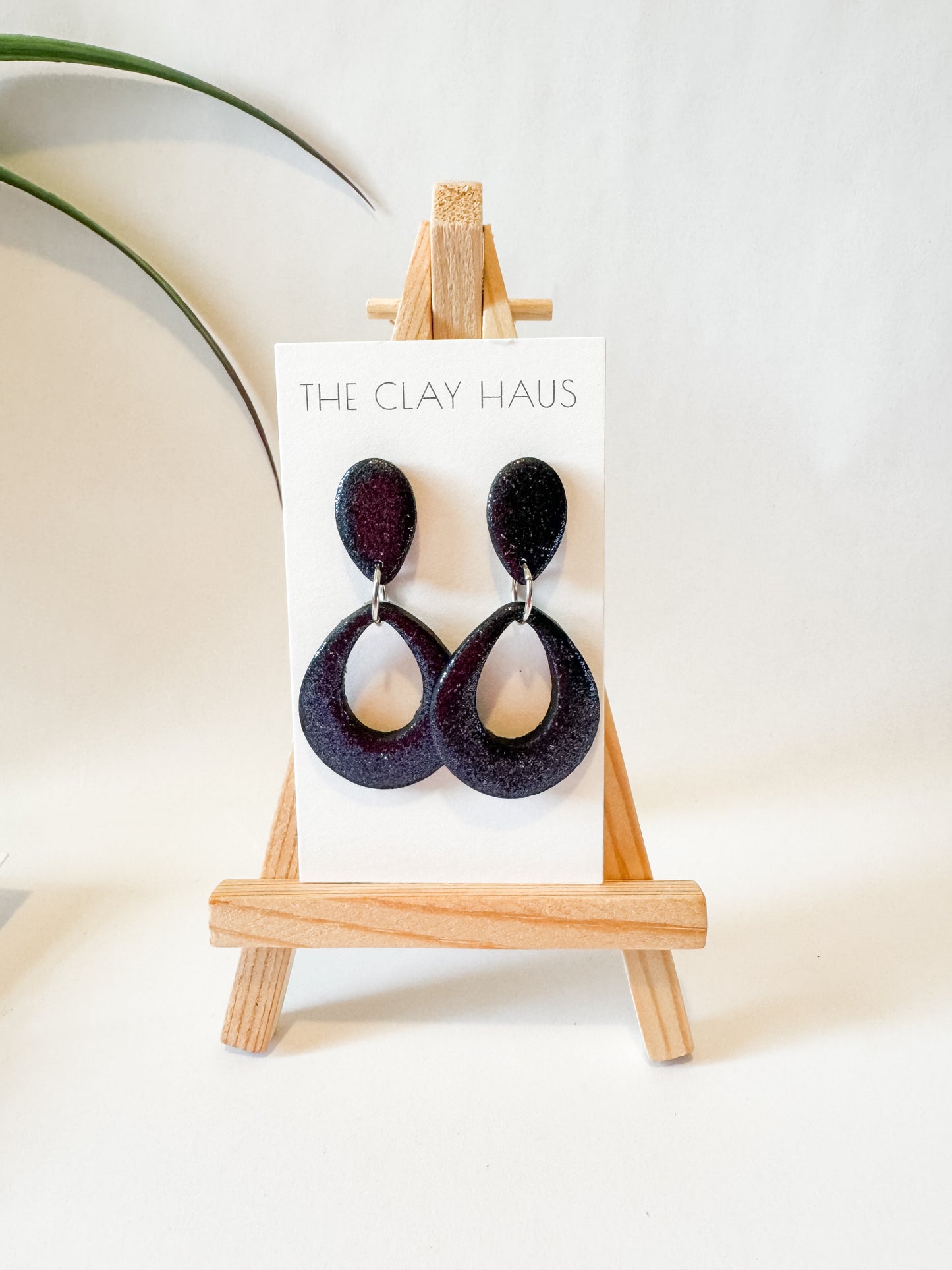 Black Glitter Oval Dangle