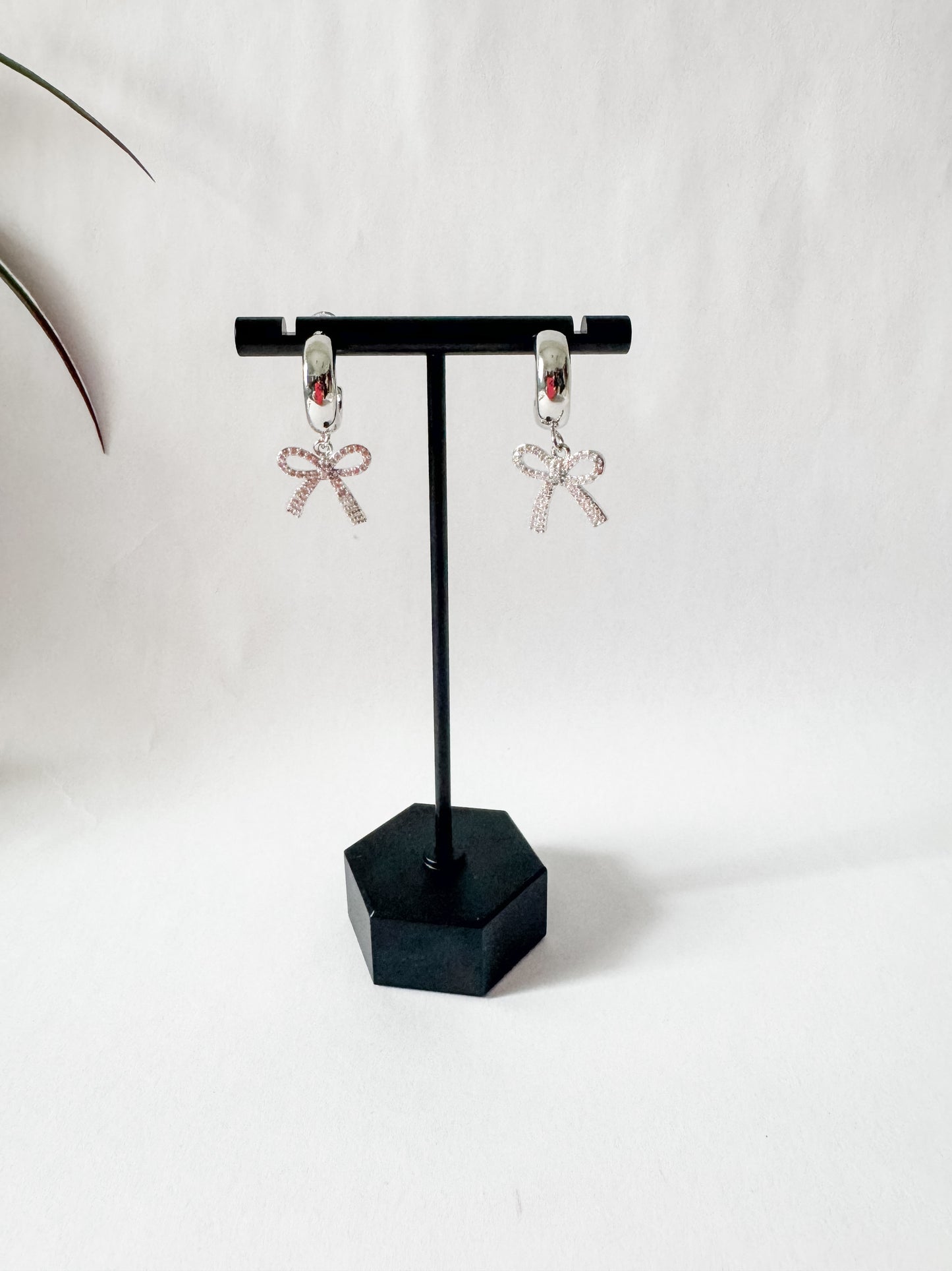 Cubic Zirconia Paved Bow Drop Mini Hoop