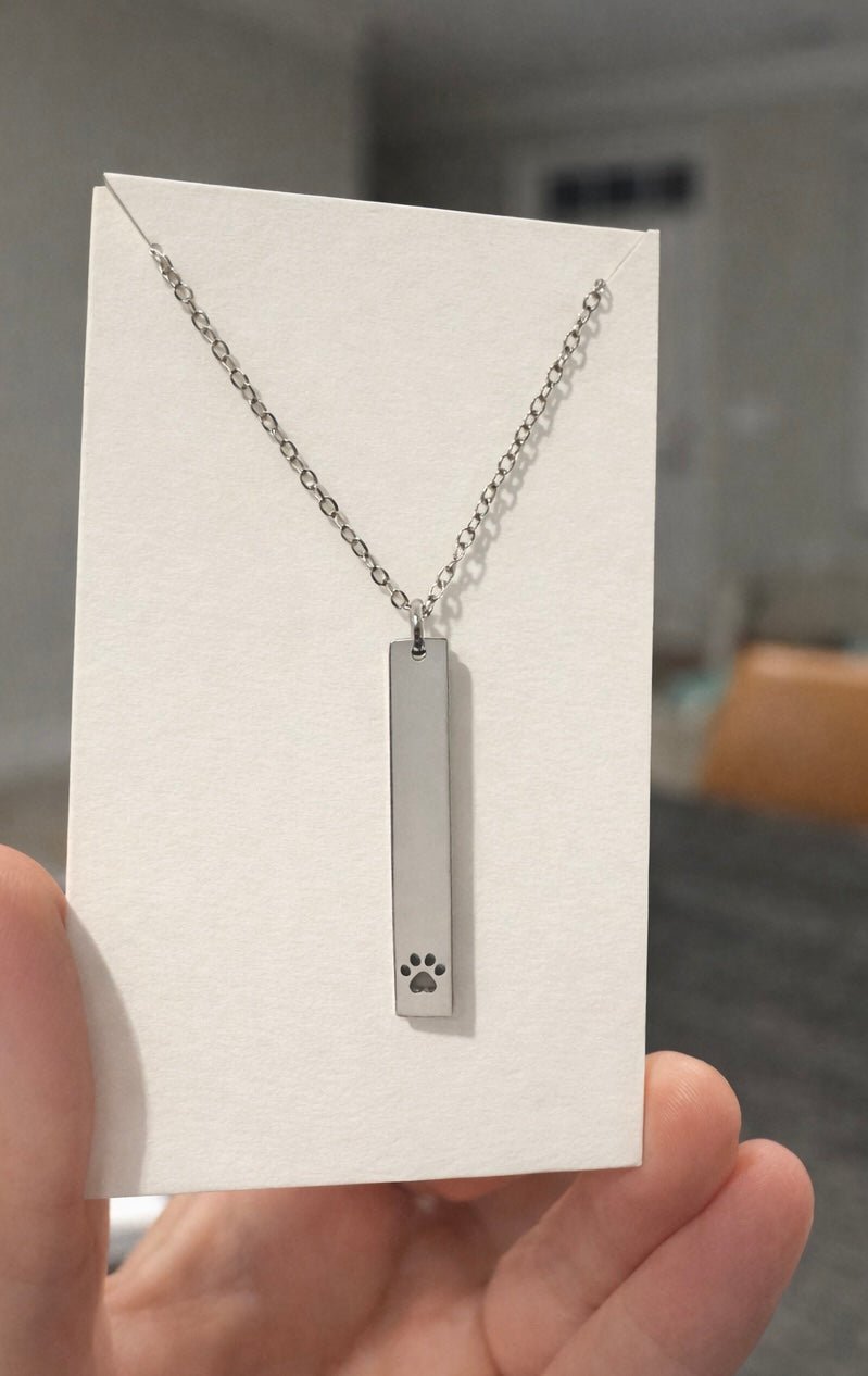 Paw Print Vertical Bar Necklace