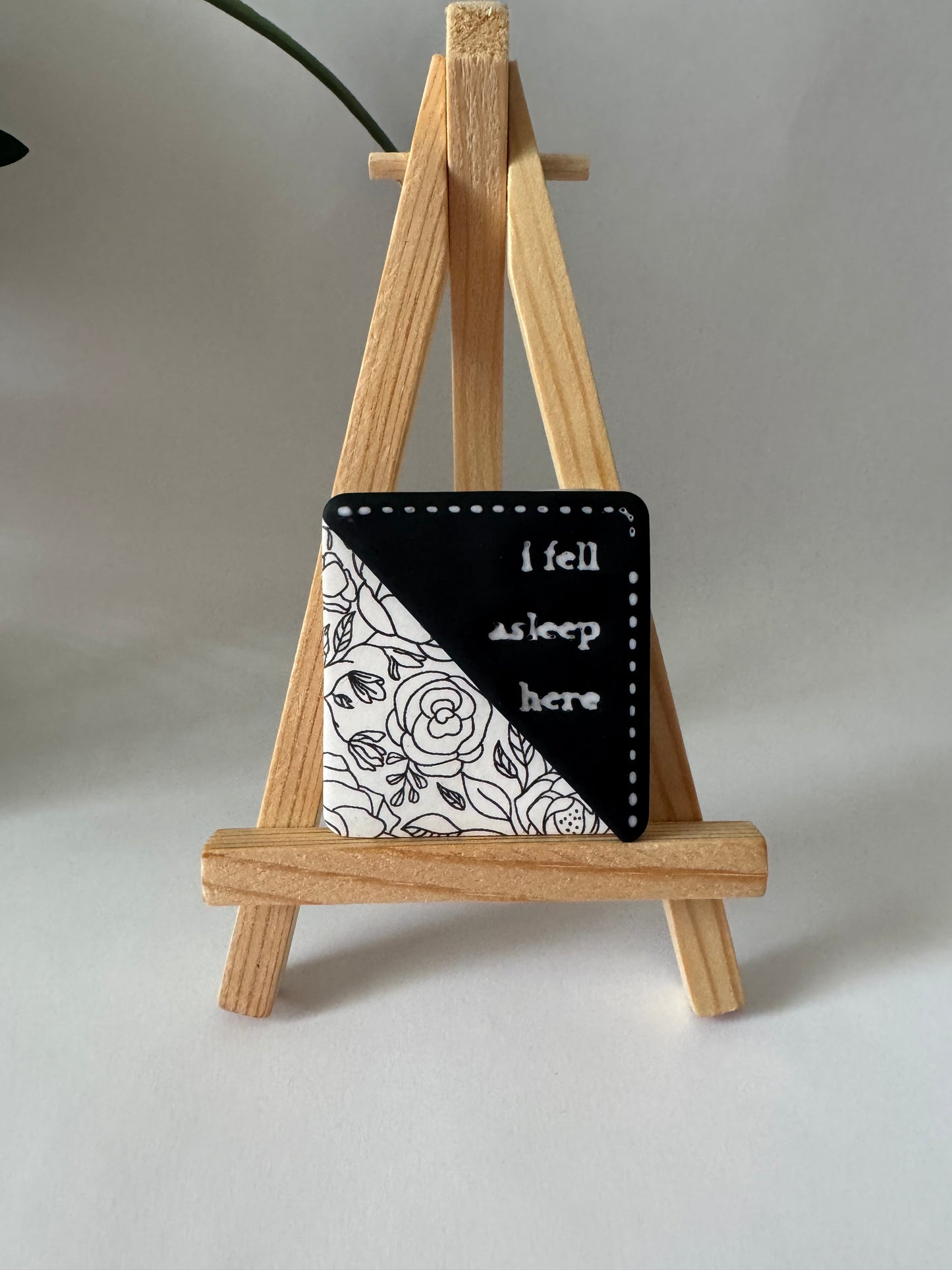 Black + White Floral  “Fell Asleep” Bookmark