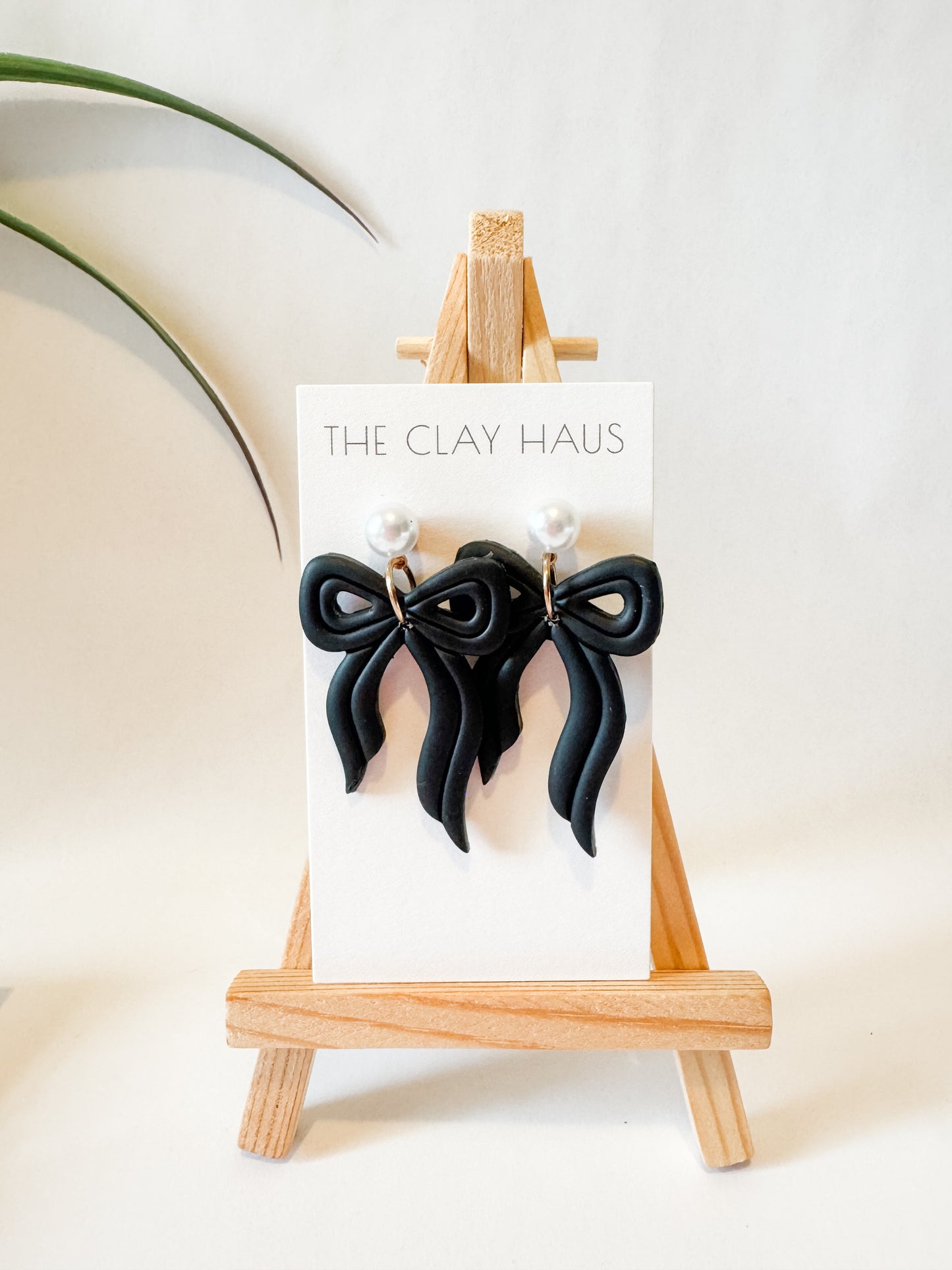 Black Bow with Pearl Post (Silver or Gold)