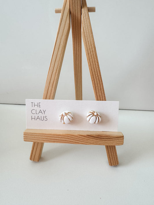 White + Gold Foil Pumpkin Stud