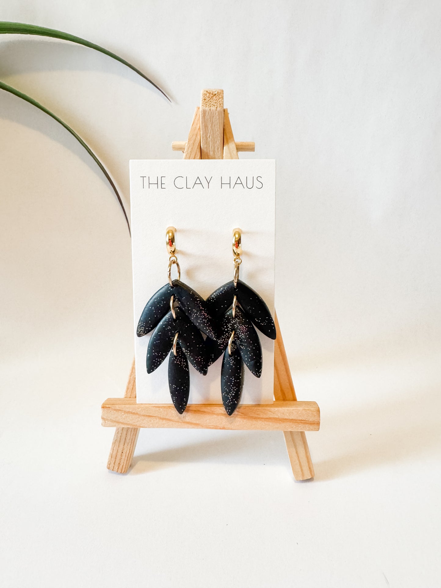 Black + Gold Glitter Tiered Dangle with Gold Post