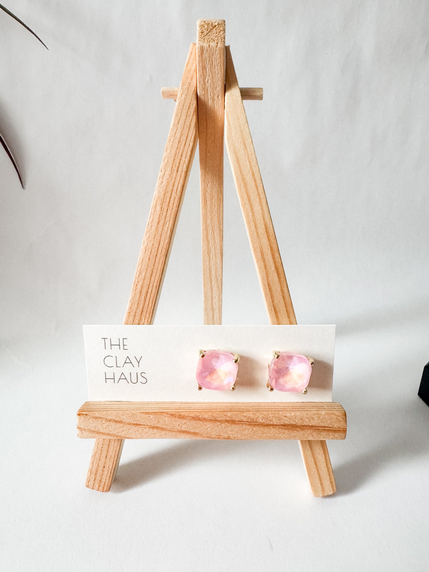 Cushion Square Stone Stud - Light Pink