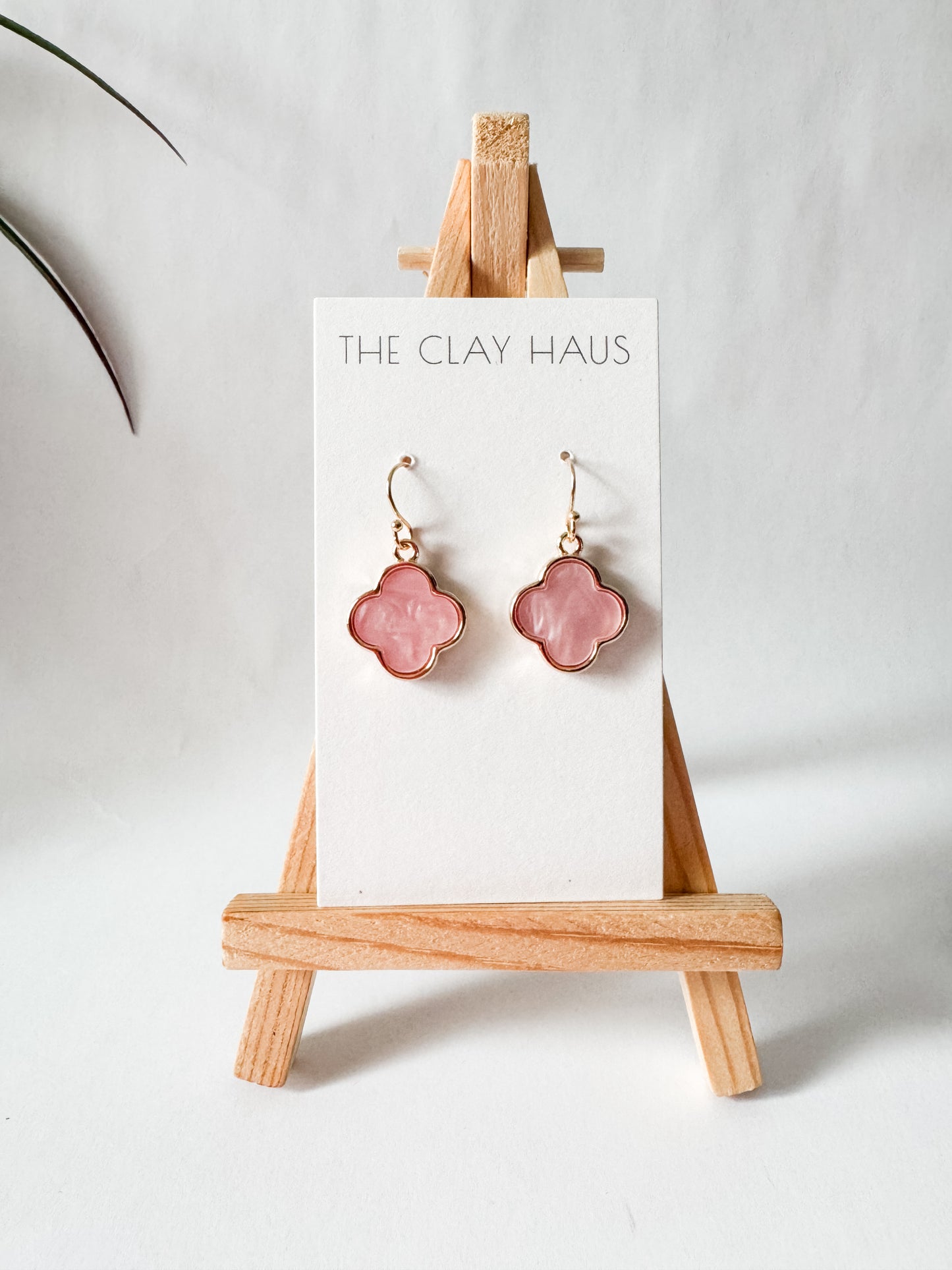Mother of Pearl Quatrefoil Dangle - Pink + Gold
