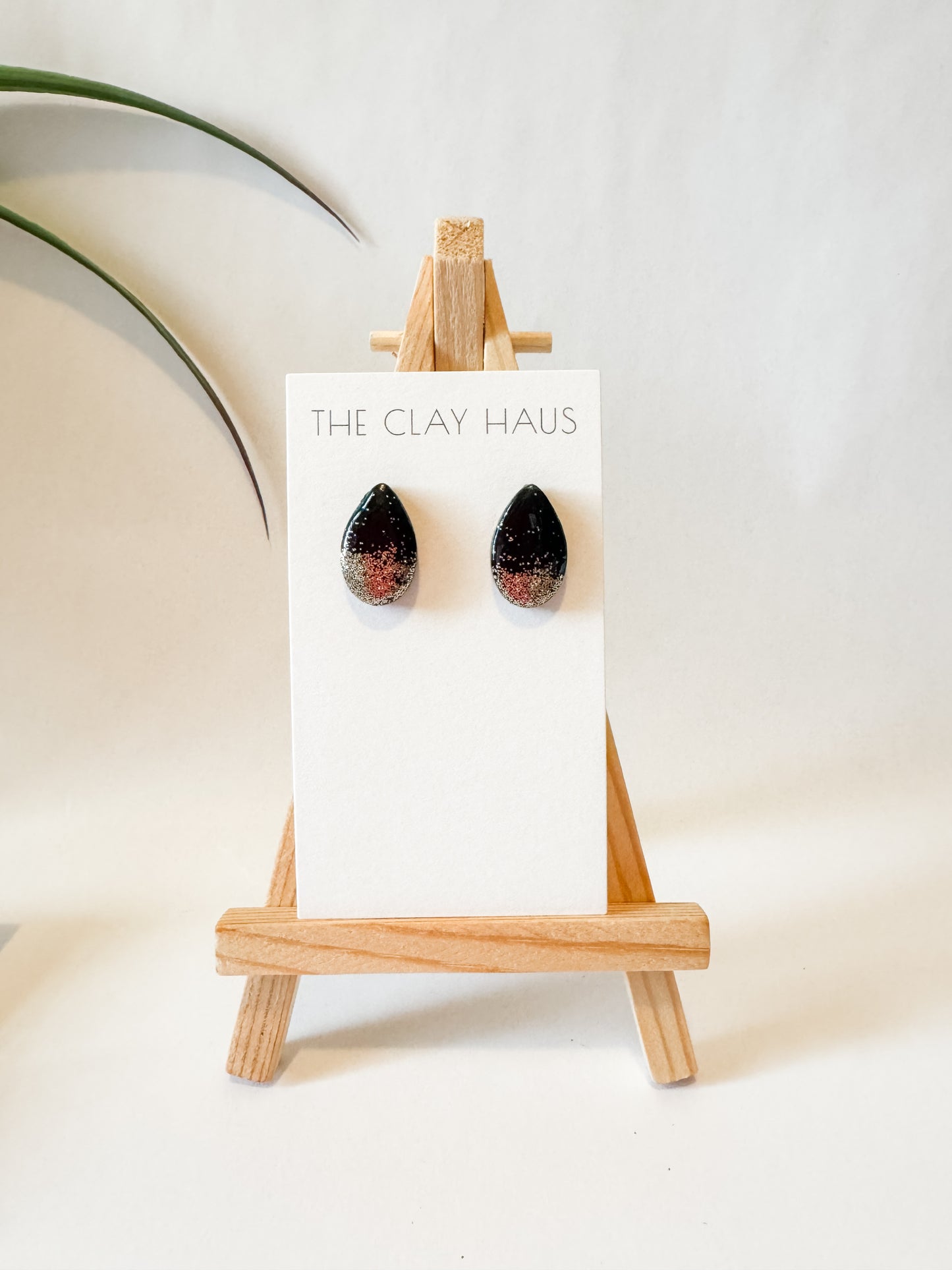 Black Gold Gloss Teardrop Stud