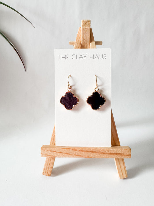 Mother of Pearl Quatrefoil Dangle - Black + Gold