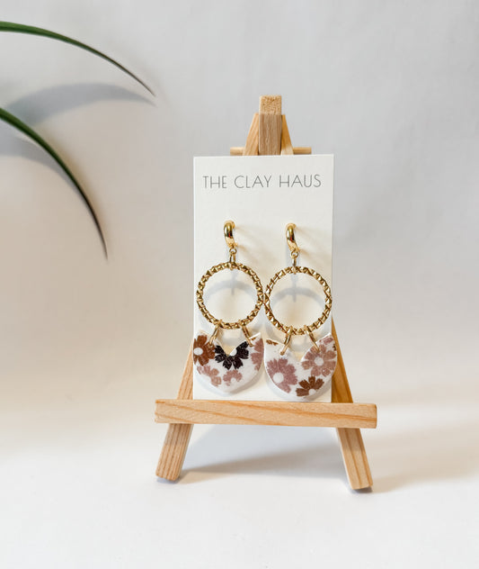 Neutral Floral Gold Dangle