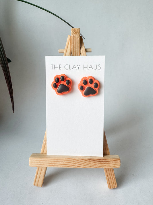 Large Orange Paw Print Studs