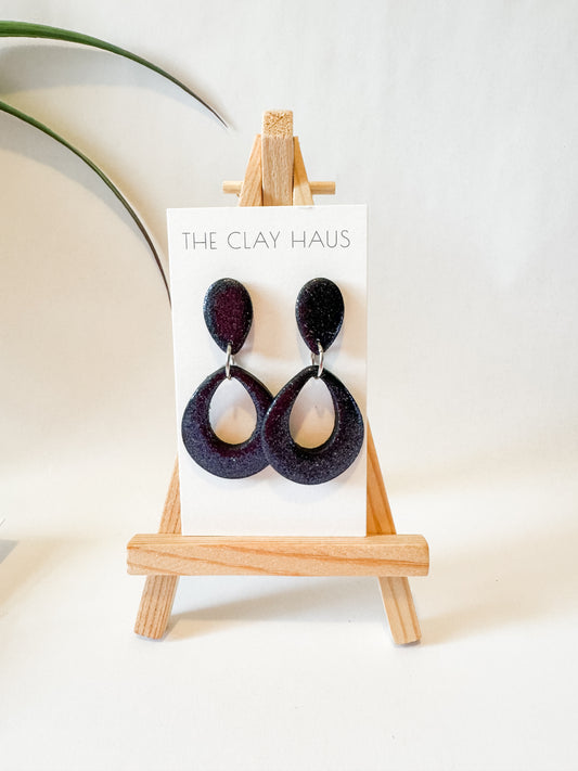 Black Glitter Oval Dangle