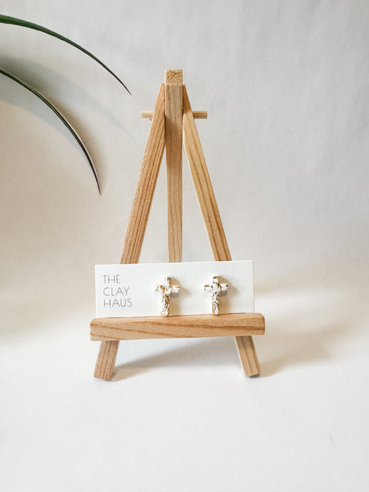 Gold Foil Embossed Cross Stud