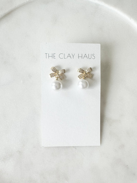 Cubic Zirconia White Pearl Bow