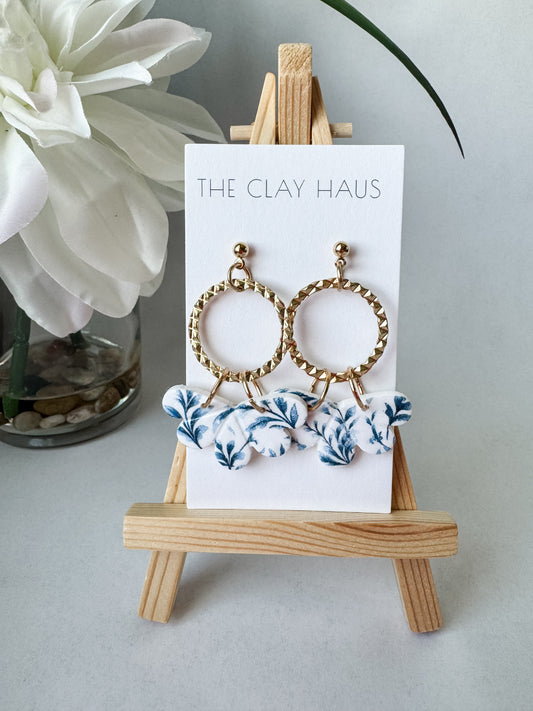 Isabella - Blue Floral Gold Dangle