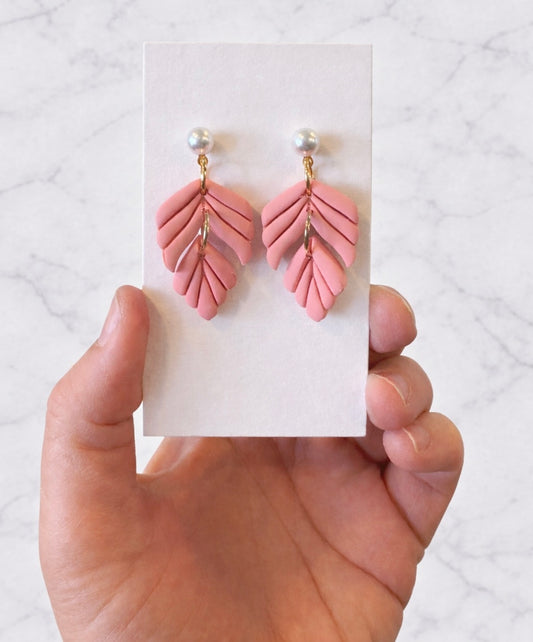 Coral Feather with Pearl Stud