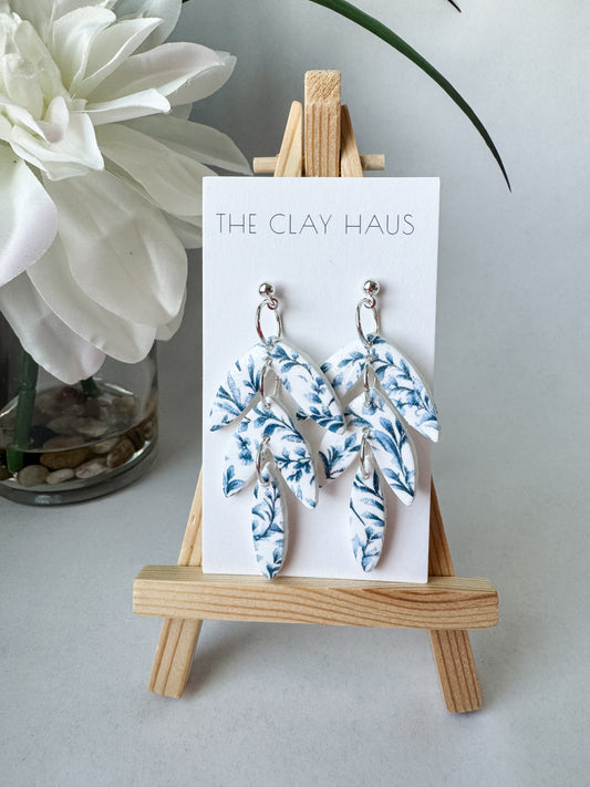 Blue Floral Tiered Dangle - Silver