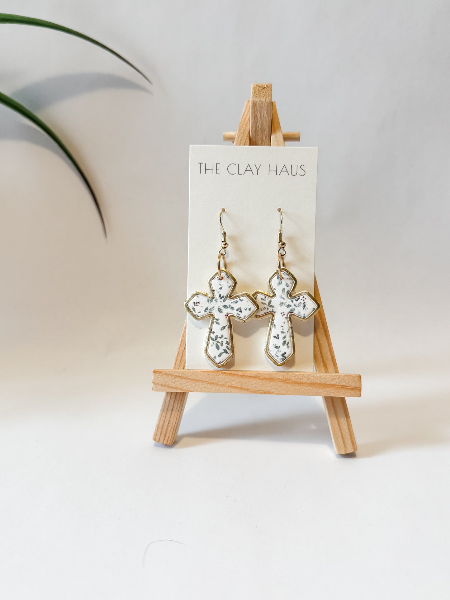 Light Floral Cross Dangle