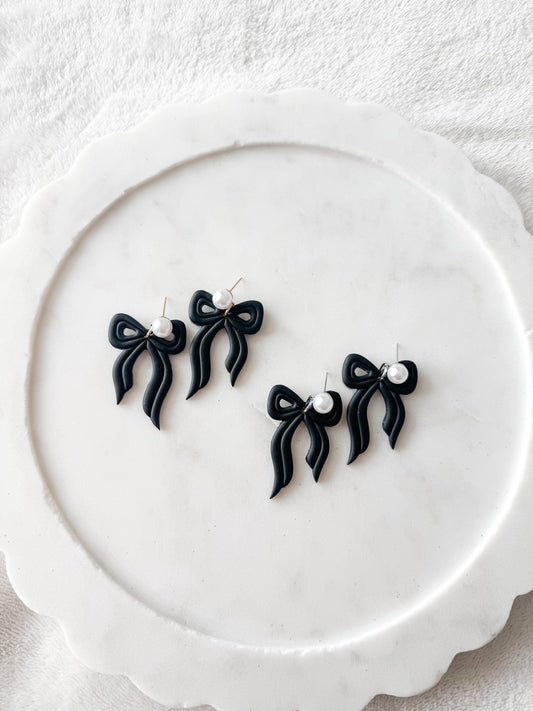 Black Bow with Pearl Post (Silver or Gold)
