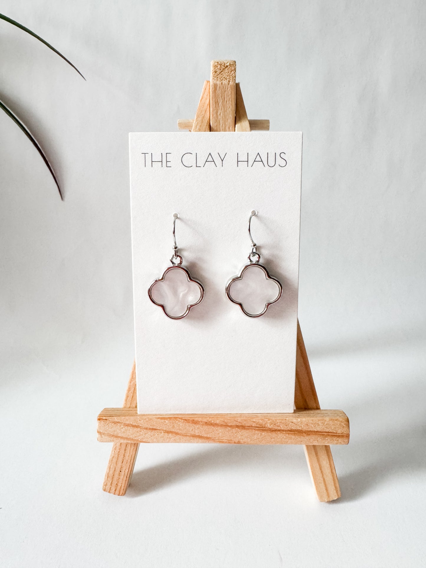 Mother of Pearl Quatrefoil Dangle - Silver + White