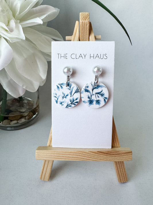 Blue Floral Circle Pearl - Silver