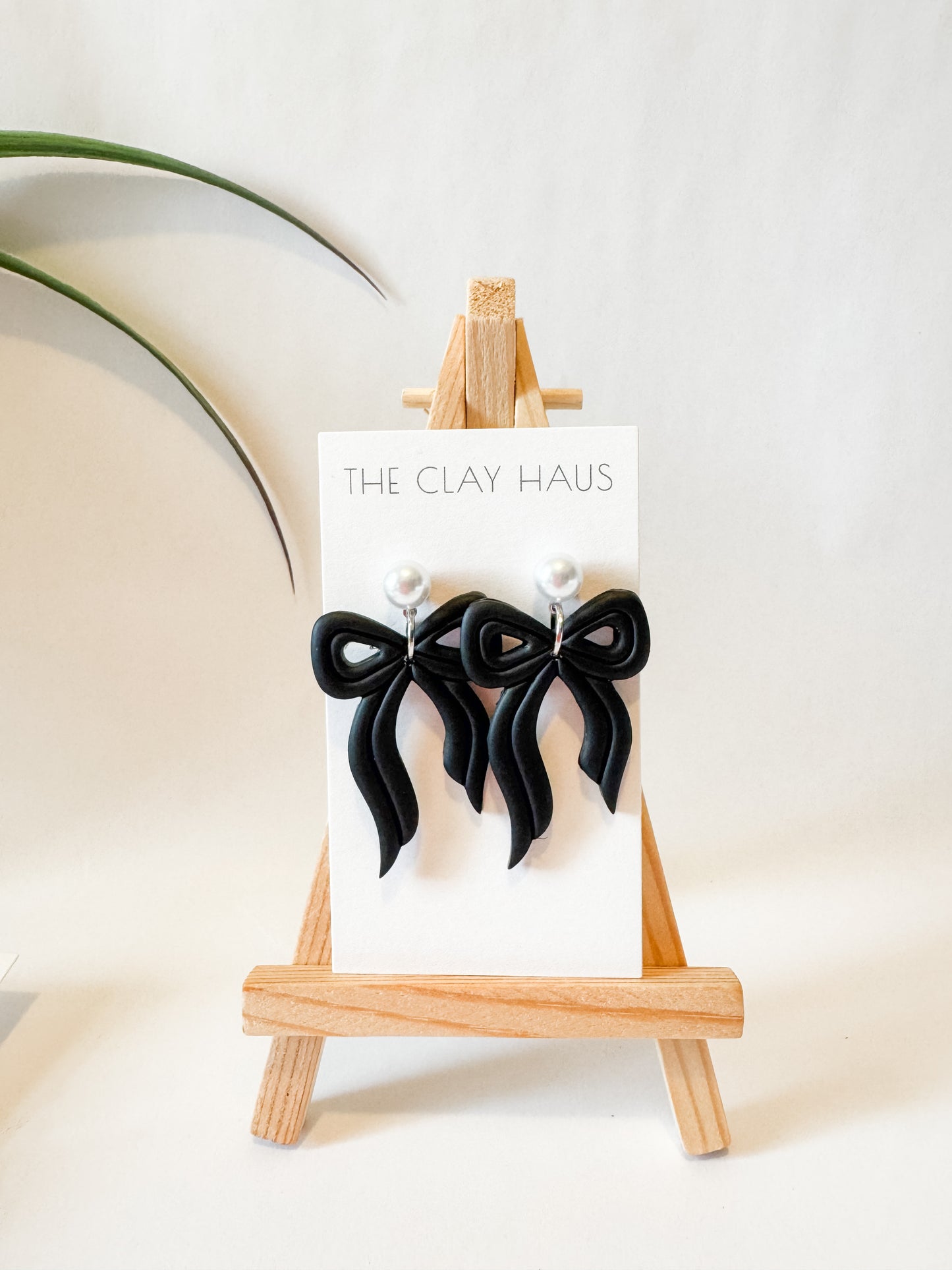 Black Bow with Pearl Post (Silver or Gold)